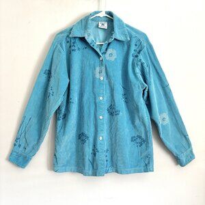 Pictures by Johnny Was Blue Floral Long Sleeve Corduroy Shirt Women’s Medium Top